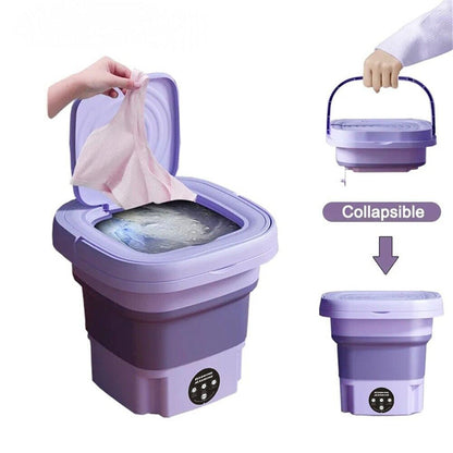 Washing a garment in the foldable washer, showcasing collapsible design with space-saving utility