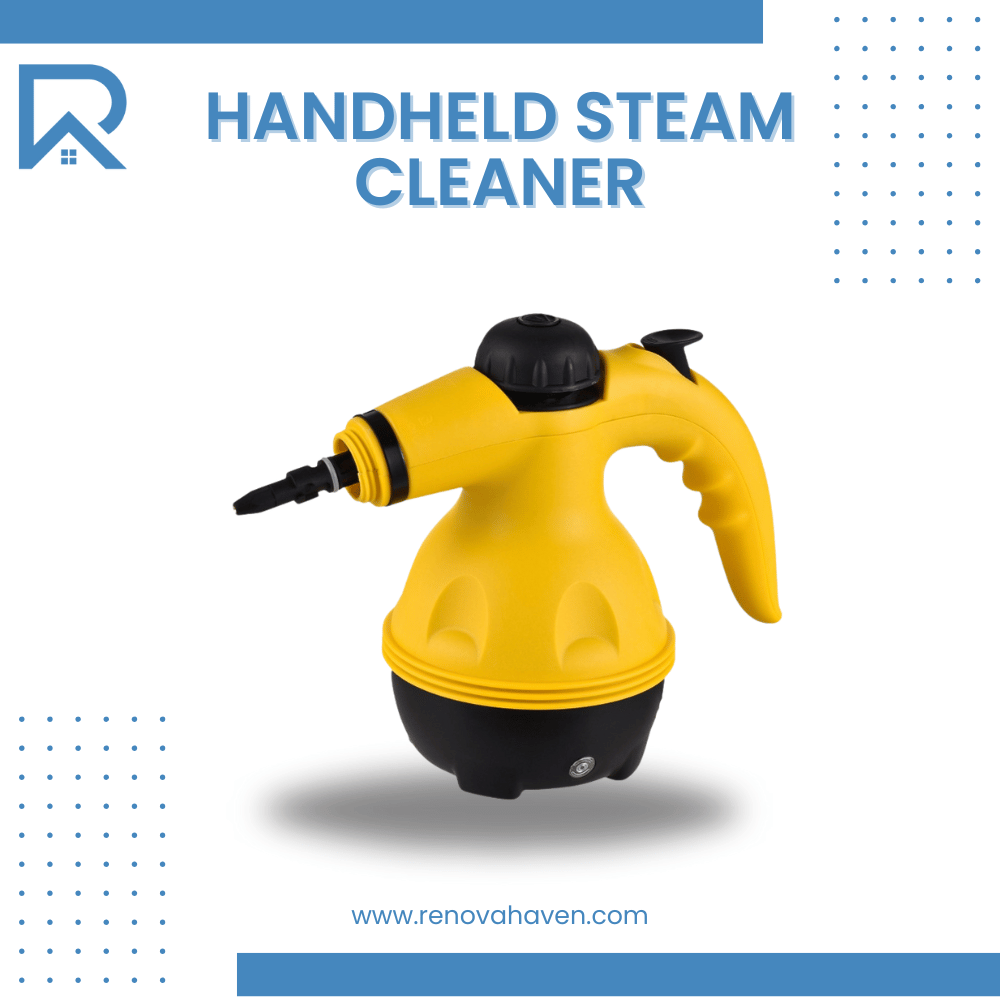 Yellow handheld steam cleaner product display with ergonomic handle and compact body for multi-surface deep cleaning.