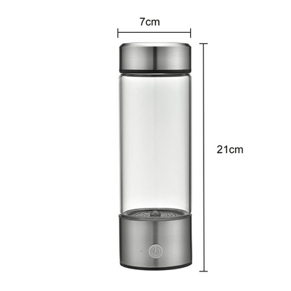 Product dimensions for Portable Hydrogen Water Generator—21cm height and 7cm diameter glass body.