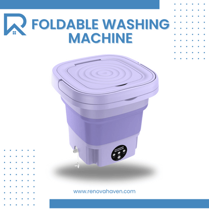 Foldable washing machine in purple, compact design for small laundry loads and space-saving use