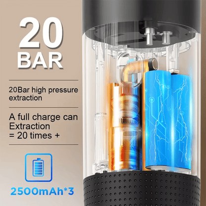 20-bar portable espresso machine with powerful 2500mAh battery and high-pressure extraction system