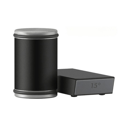 Sleek black version of magnetic rolling knife sharpener with angle base