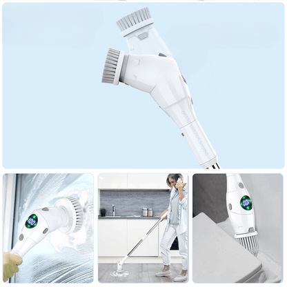 Close-up of 8 in 1 Electric Cleaning Brush scrubbing surfaces with adjustable angle and powerful rotation.