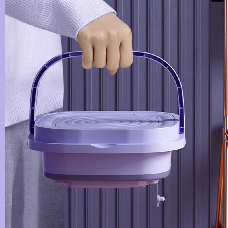 Portable foldable washing machine with carry handle and adjustable capacity for convenient laundry on the go