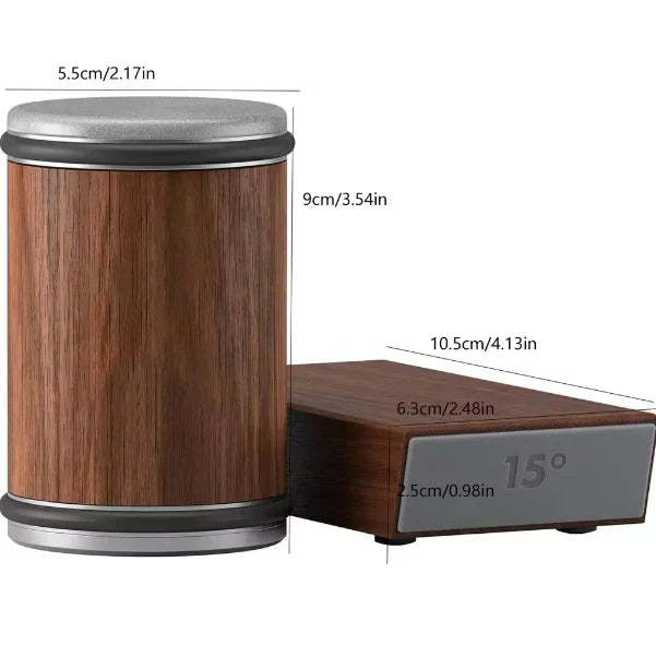 Magnetic rolling sharpener with dimension labels for compact kitchen storage